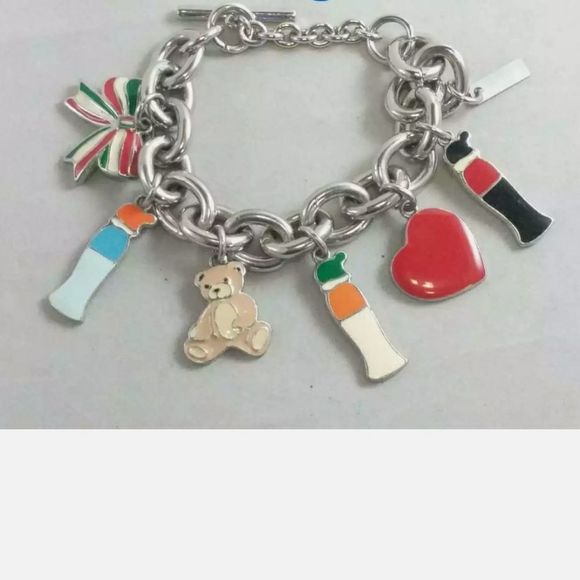 🎀Clearance🎀 VINTAGE MOSCHINO Signed silver charm bracelet 8.7" - Picture 4 of 12